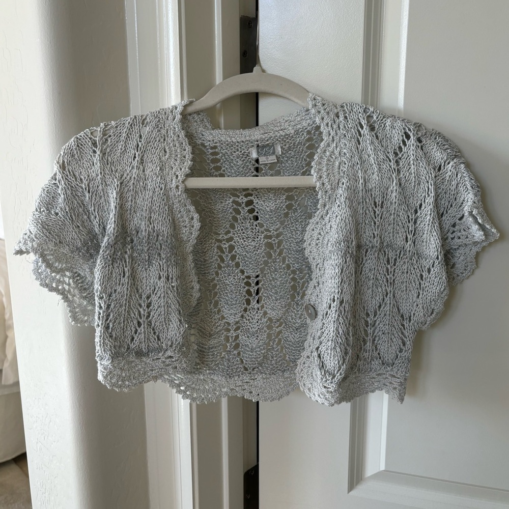 Y2K Mini Silver Sparkle Shrug Cardigan